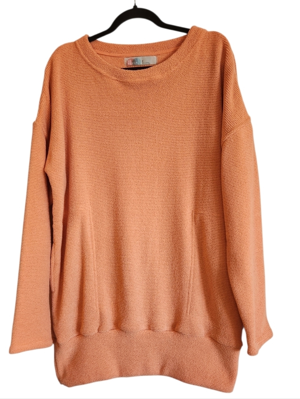 Free People Beach Coral Super Soft Tunic Length Top Pockets Size S Terry Cloth